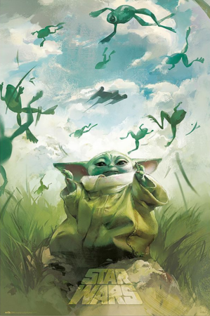 The Mandalorian Poster Grogu Training with Frogs