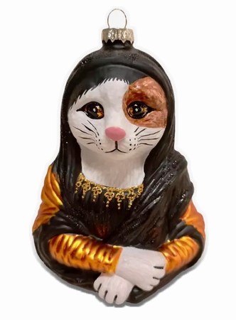Calico Kitty Cat Mona Lisa Glass Weihnachtskugel