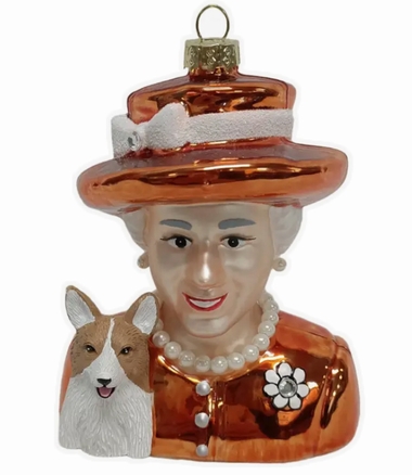 Queen Elizabeth W. Corgi - Gloss Orange Dress Glass Weihnachtskugel