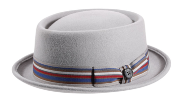 Porkpie Wolle striped hellgrau