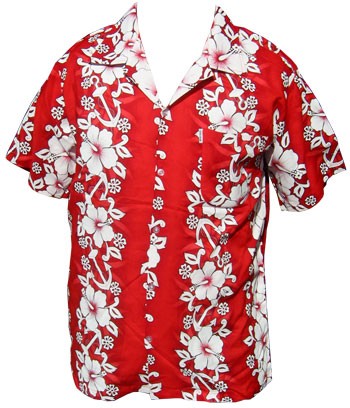 Hawaii Hemd - FLowers & Anchor - Rot