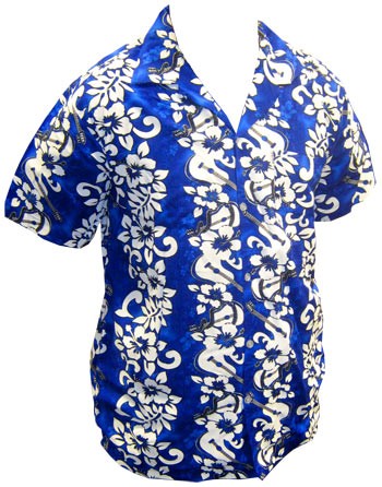 Hawaii Hemd - FLowers & Guitars - Dunkelblau