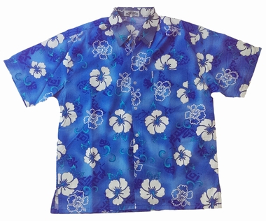 Hawaii Hemd Classic Flower - Hellbau
