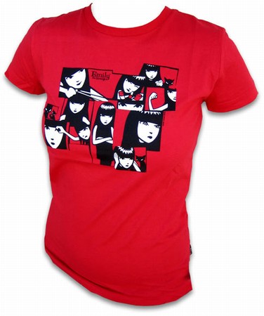 Emily the Strange - Faces on red shirt