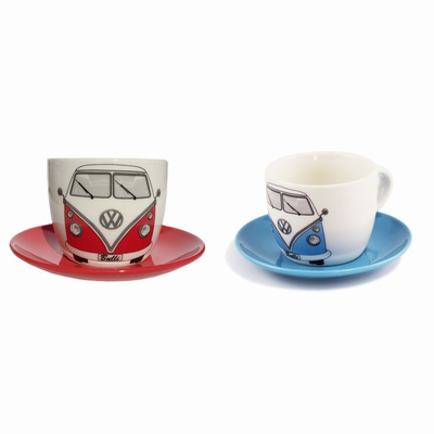 VW T1 BUS ESPRESSO TASSEN 2ER SET 100ml - FRONT/ROT & BLAU
