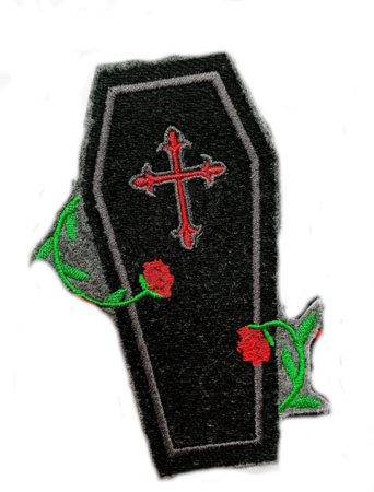 Coffin and Roses Gothic Iron On Embroidered Patch