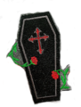 COFFIN AND ROSES GOTHIC IRON ON EMBROIDERED PATCH