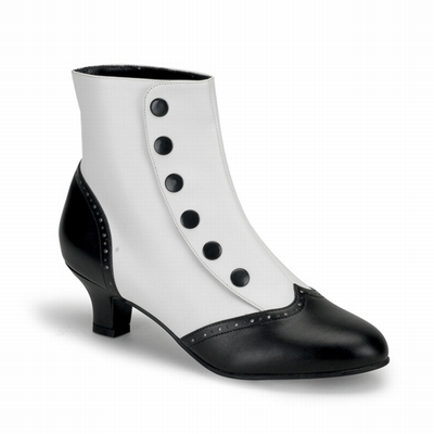 FLORA-1023 - White and Black Spat Ankle Boots