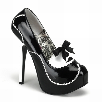 TEEZE-01 - Black and White Patent Pump with Detail