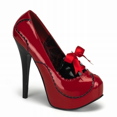 TEEZE-01 - Red and Black Patent Pump with Detail