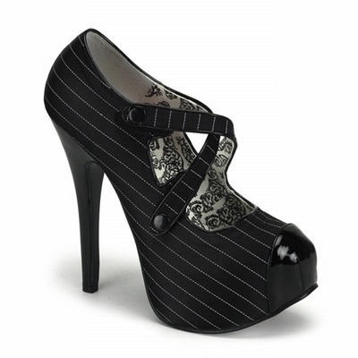 TEEZE-23 - Black Pin-Stripe Satin Criss-Cross Strap Pump
