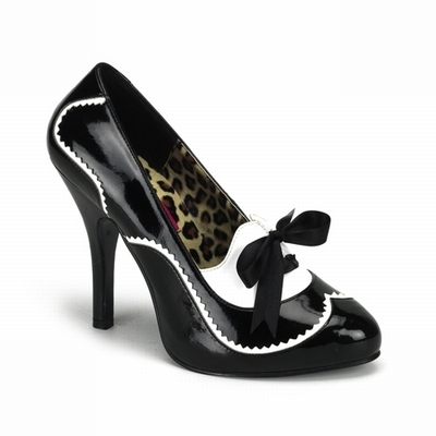 TEMPT-02 - BLACK PATENT PUMP WITH WHITE DETAIL