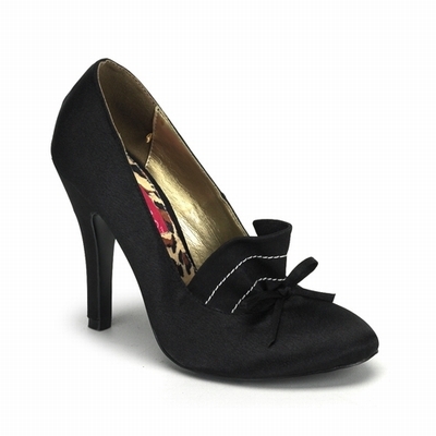 TRIXIE-04 - Black Satin Pump with Ruffle and Bow 