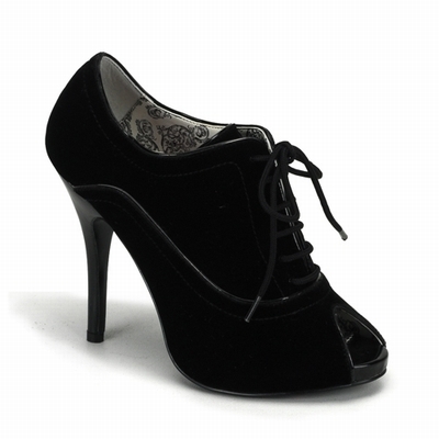 WINK-01 - Black Velvet Peep-Toe Lace-up Pump