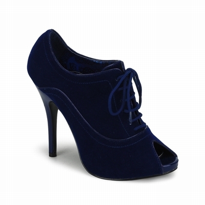  WINK-01 - DARKBLUE VELVET PEEP-TOE LACE-UP PUMP